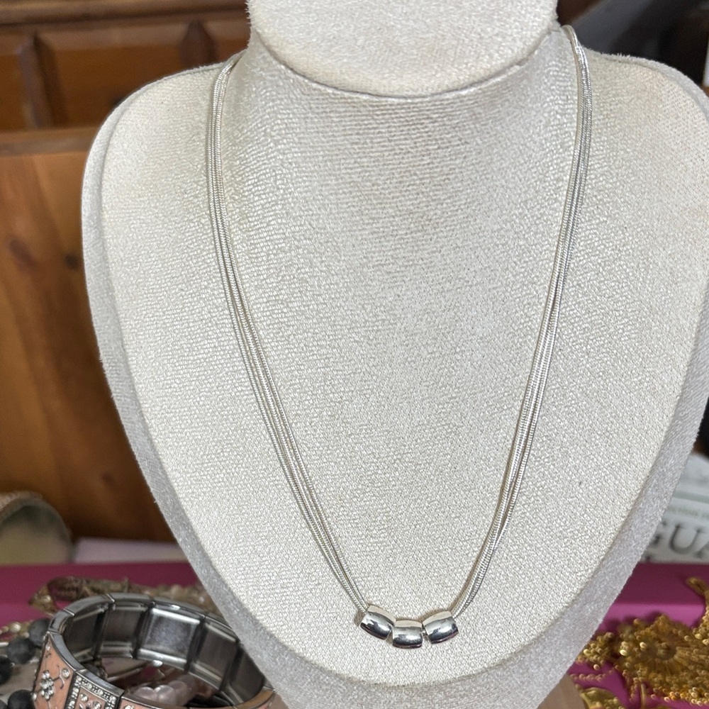 Napier Silver Triple Bead Necklace